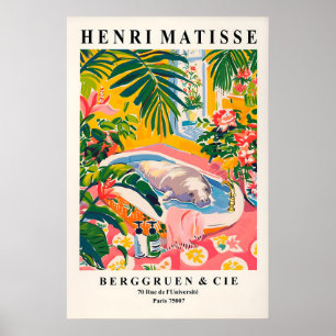 Poster Manatim em banheira arte impressa, Rosa tropical