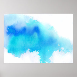 Poster Mancha azul, abstrato de aquarela pintada