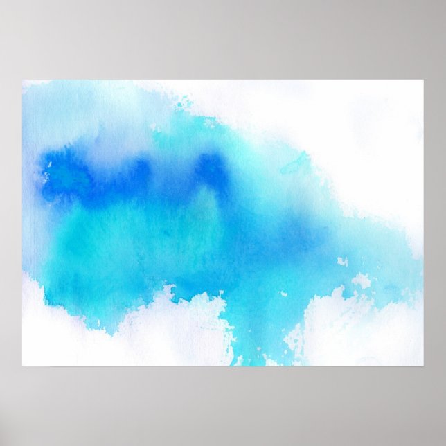 Poster Mancha azul, abstrato de aquarela pintada (Frente)