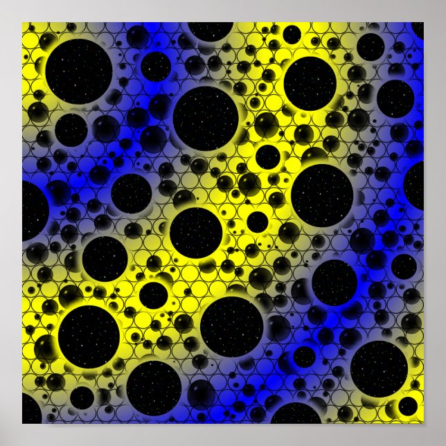 Poster Manchas de Bolha Espacial - Amarelo/Azul (Frente)