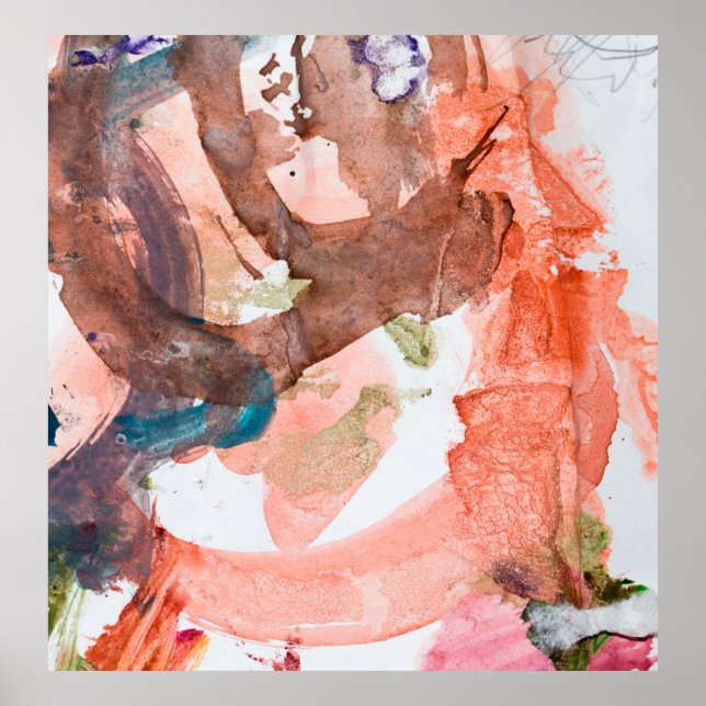 Poster Manchas de tinta em papel branco abstrato, acrílic (Frente)