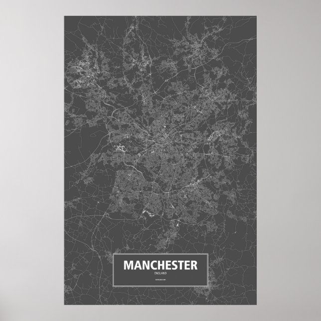 Poster Manchester, Inglaterra (branco no preto) (Frente)
