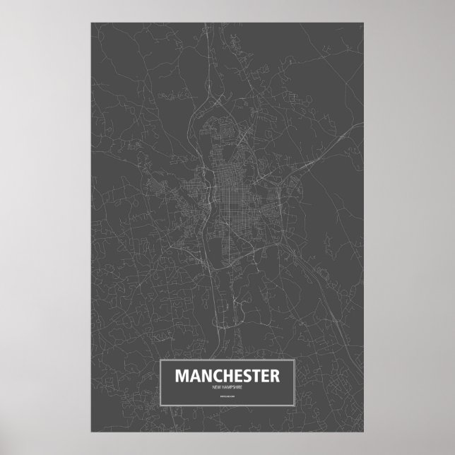 Poster Manchester, New Hampshire (branco a preto) (Frente)