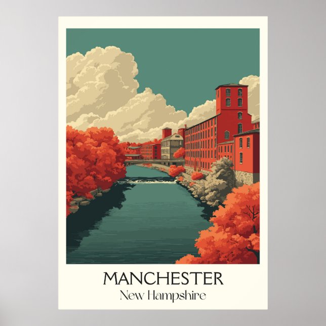 Poster Manchester New Hampshire Mill City (Frente)