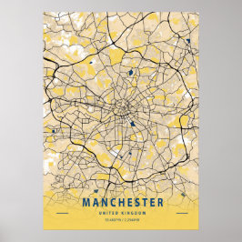 Poster Manchester - Reino Unido - Mapa da Cidade Amarela
