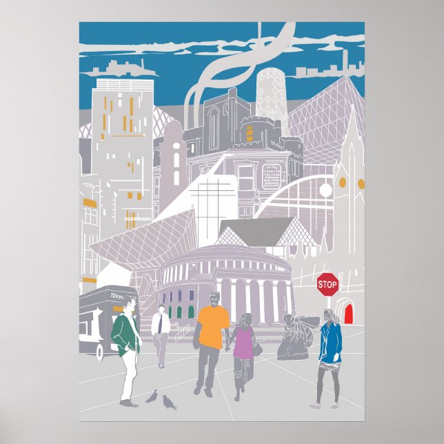 Poster Manchester Skyline Illustration Trabalho de (Frente)