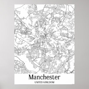 Poster Manchester United Kingdom Black and White City Map