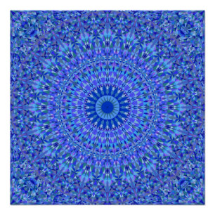 Pôster Mandala azul do caleidoscópio do triângulo