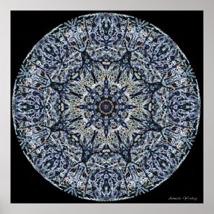 Poster Mandala azul do vidro colorido