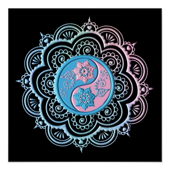 Pôster Mandala Azul e Rosa (Frente)