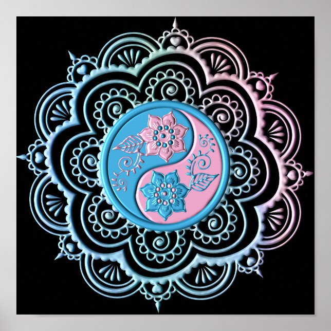 Poster Mandala Azul e Rosa (Frente)