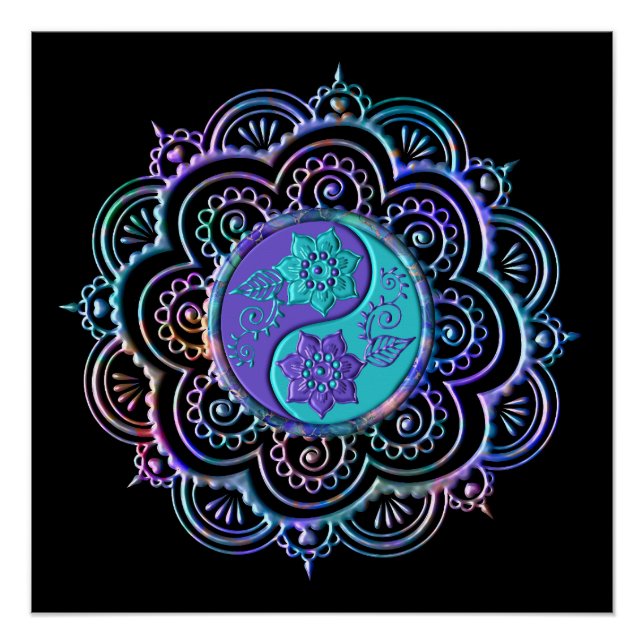 Pôster Mandala Azul e Roxo (Frente)