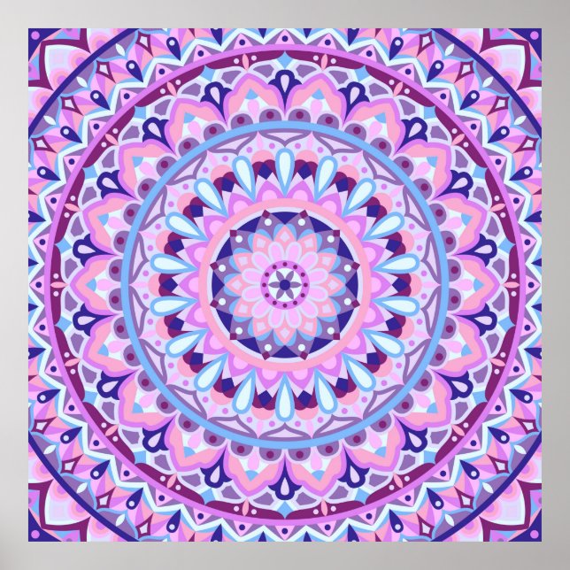 Poster Mandala Boho Roxo Espiritual Meditação Calmo Aconc (Frente)