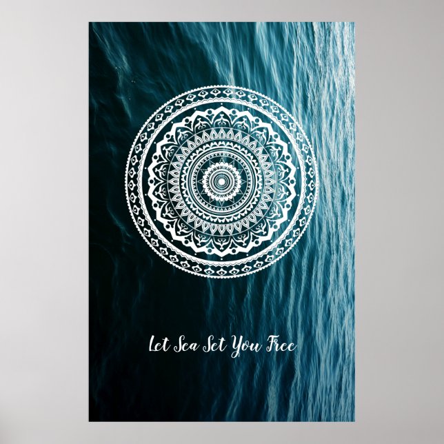 Pôster Mandala Branca Deixe o mar te libertar (Frente)