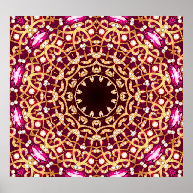 Poster Mandala brooch, fundo geométrico de vintage. (Frente)