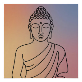 Pôster Mandala Buddha : Serene Line Art Zen Spirit