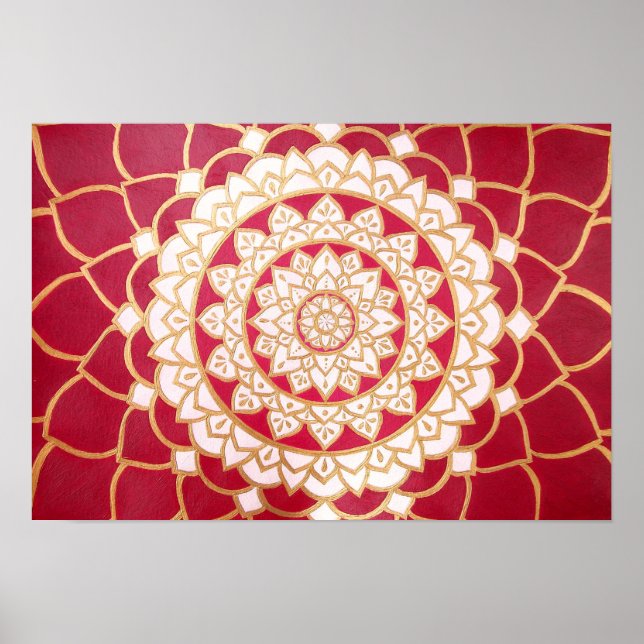 Poster Mandala Burgundy Dourada Platinum Branco Luminoso (Frente)