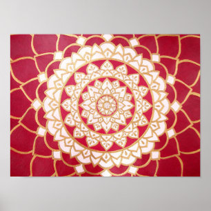 Poster Mandala Burgundy Dourada Platinum Branco Luminoso