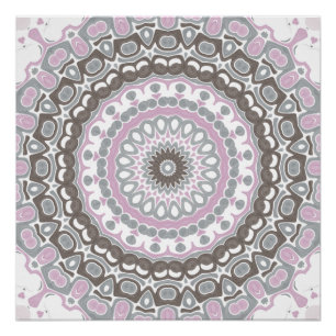 Pôster Mandala Cinza Suave e Rosa Blush