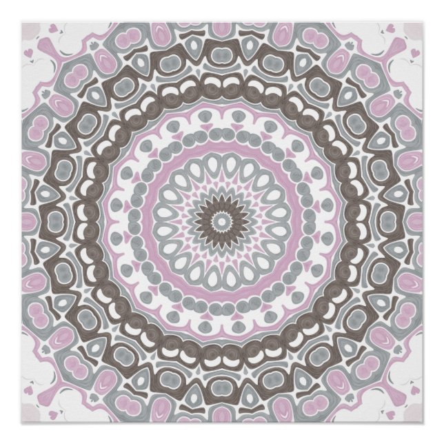 Pôster Mandala Cinza Suave e Rosa Blush (Frente)