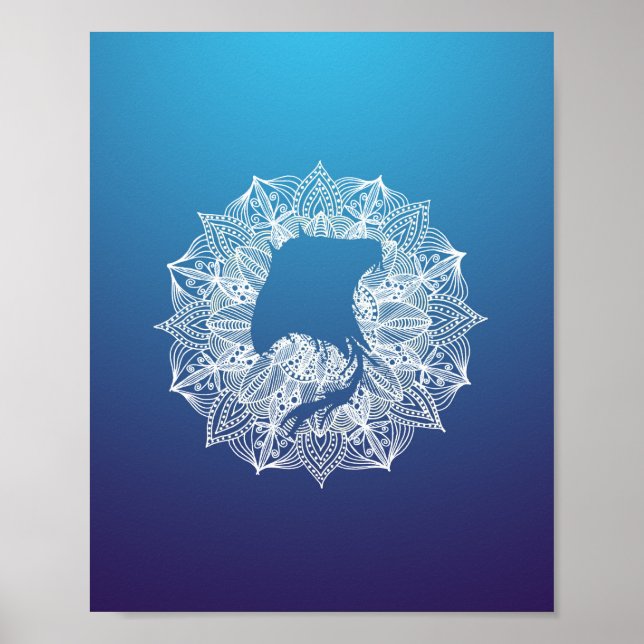 Poster Mandala Circle Manta Ray Blue (Frente)