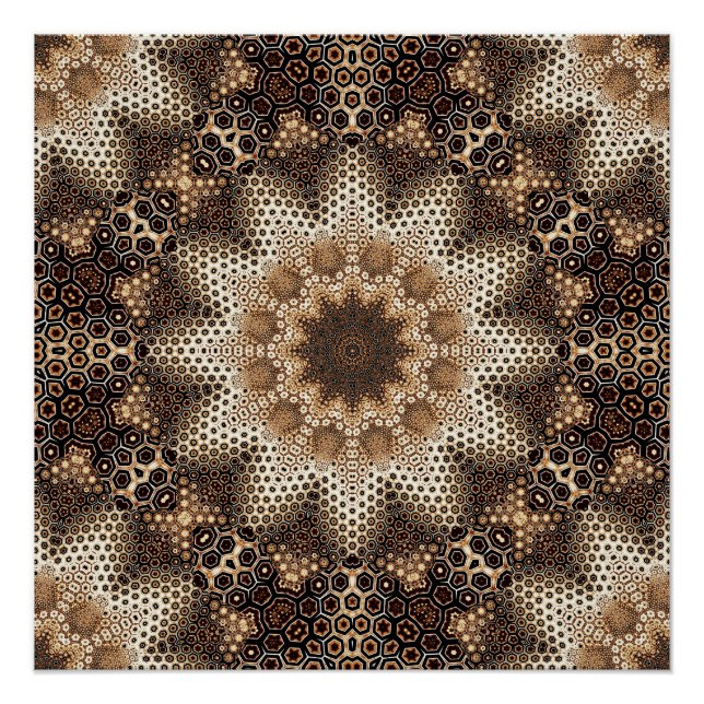 Pôster Mandala com Elementos Hexagonais (Frente)