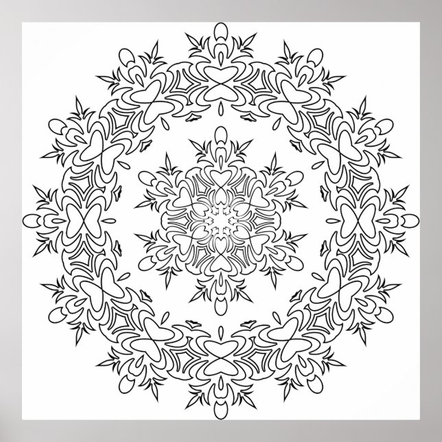 Poster Mandala Coração de Borboleta com Florescências Flu (Frente)