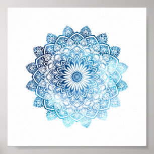 Poster Mandala da aguarela do azul de oceano