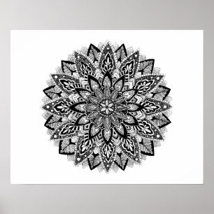 Poster Mandala da flor preto e branco