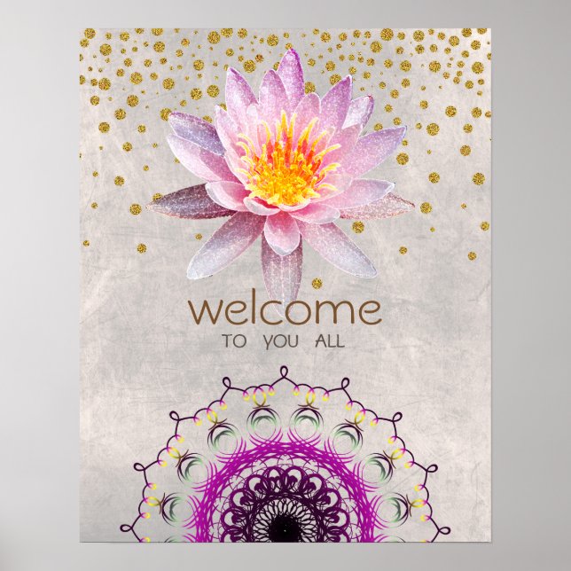 Poster Mandala Damask Lotus Bem-Vindo Meditação Yoga (Frente)