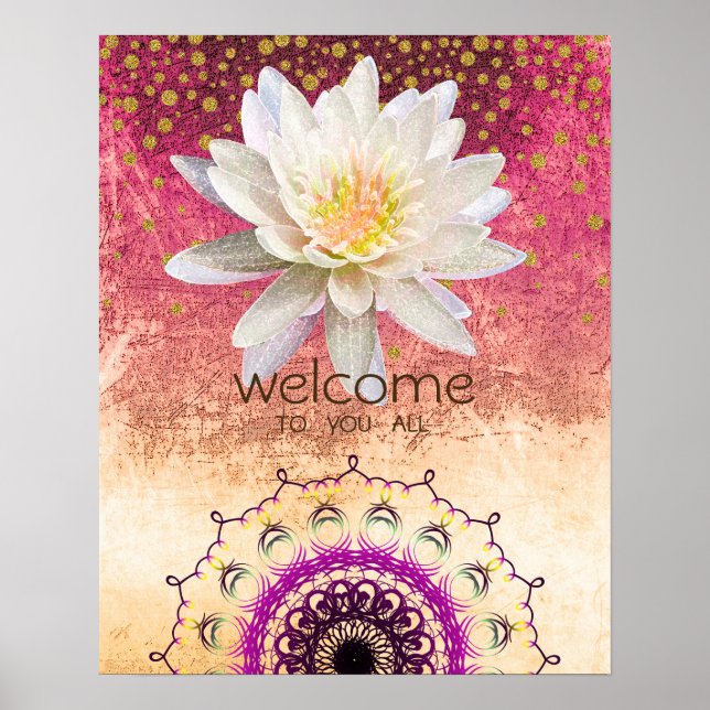 Poster Mandala Damask Lotus Bem-Vindo Meditação Yoga (Frente)