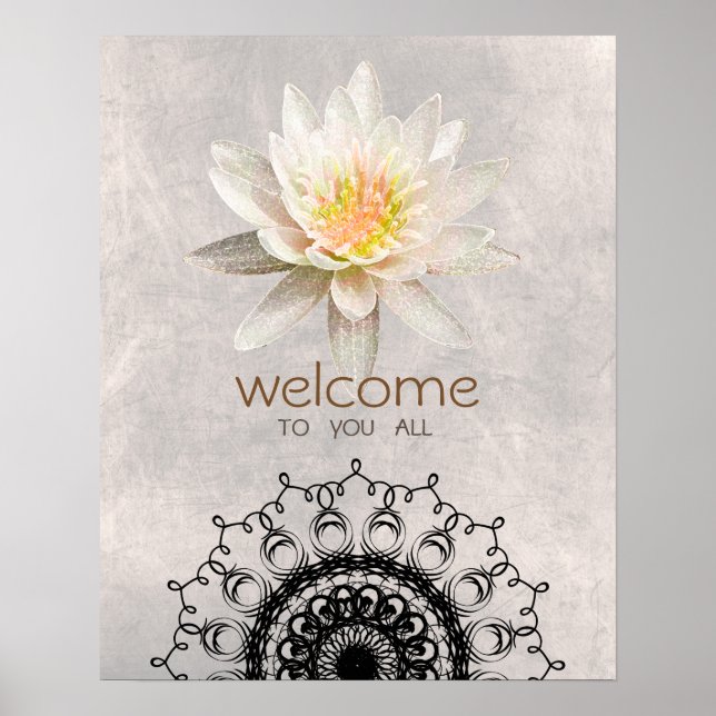 Poster Mandala Damask Lotus Bem-Vindo Meditação Yoga (Frente)