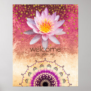 Pôster Mandala Damask Lotus Bem-Vindo Meditação Yoga