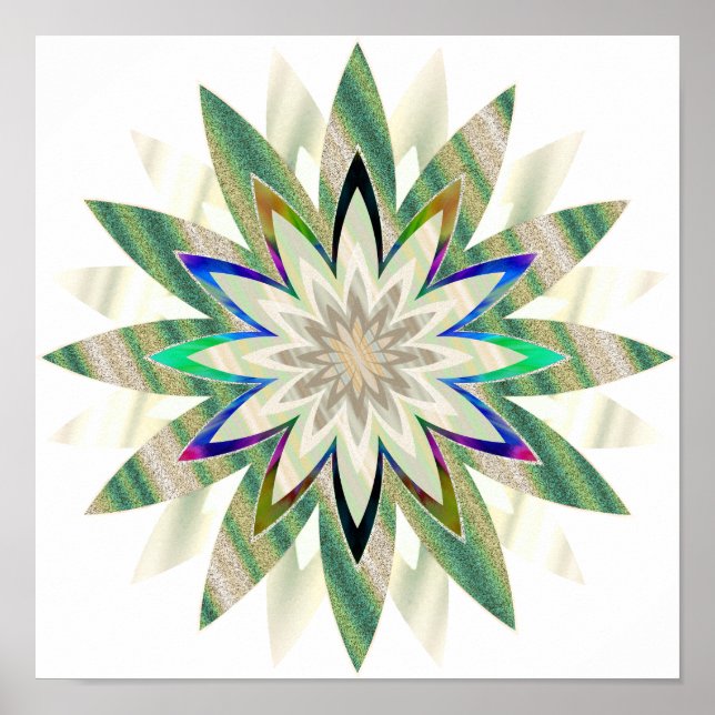 Pôster Mandala Damask Lotus Flower Art Elegante (Frente)