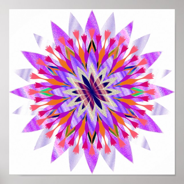 Pôster Mandala Damask Lotus Flower Art Elegante (Frente)