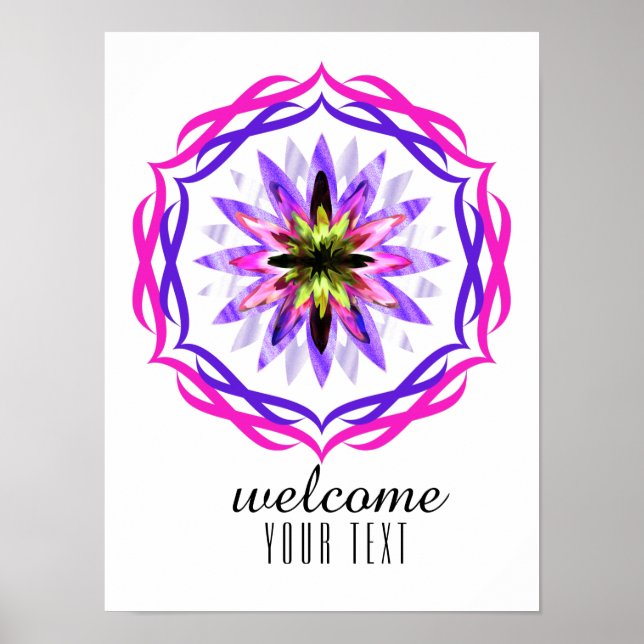 Pôster Mandala Damask Welcome Lotus Flower Art Elegante (Frente)