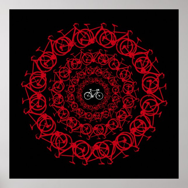 Pôster mandala de bicicletas vermelhas (Frente)