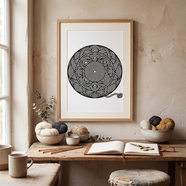 Poster Mandala de Bola de Fio Preto e Branco (Criador carregado)