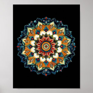 Poster Mandala de Explosão Solar Floral Boêmio Para Medit