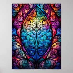 Poster Mandala de Folha em Vidro Colorido