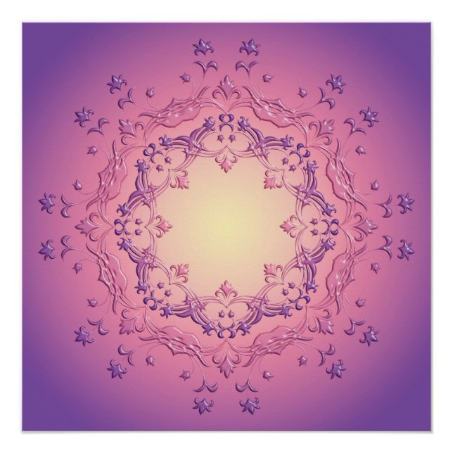 Pôster Mandala de gradiente floral étnico (Frente)