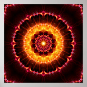 Poster Mandala de incêndio vermelho-ouro