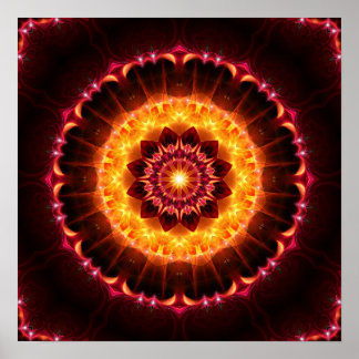 Poster Mandala de incêndio vermelho-ouro