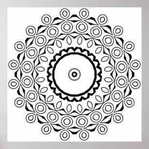 Poster Mandala de Motivo Circular com Formas Ovais em Órb