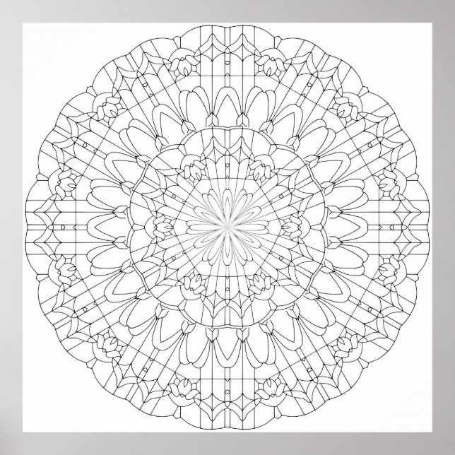 Poster Mandala de Pétala de Treliça Ornamentada com Geome (Frente)
