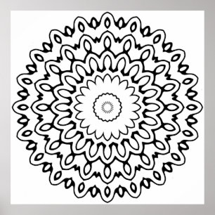 Poster Mandala de Pétalas Onduladas e Negritas com Laços