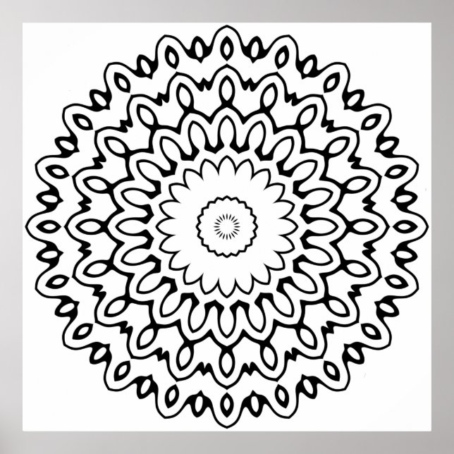 Poster Mandala de Pétalas Onduladas e Negritas com Laços  (Frente)