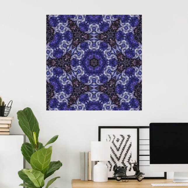 Poster Mandala de Redemoinho Índigo Profundo com Padrões  (Escritório em casa)
