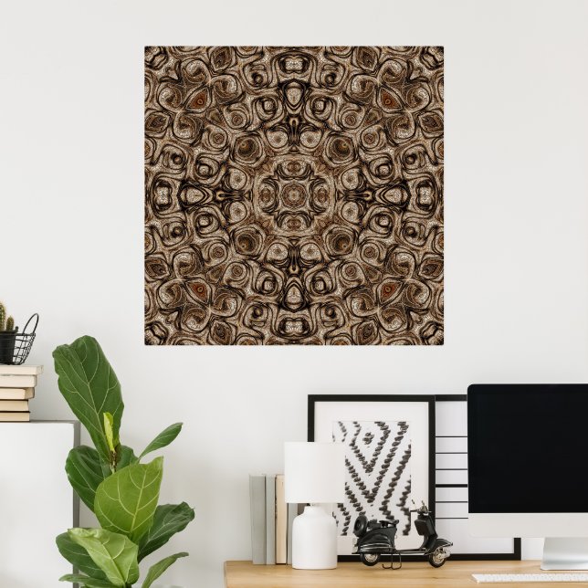 Poster Mandala de Redemoinho Marrom Terroso com Efeito de (Escritório em casa)