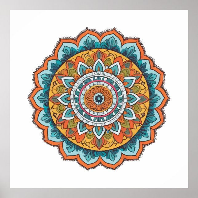 Poster mandala de várias cores (Frente)